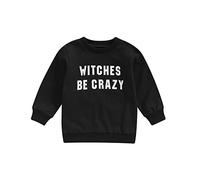 Caziffer Toddler Baby Boys Girls Halloween Sweatshirt Letter Print Crewneck Pullover Sweater Shirt Unisex Oversized Sweatshirt Top (A Witches Be Crazy, 3-4T)