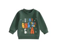 Caziffer Toddler Baby Girls Boys First Birthday Sweatshirts Letter Print Crew Neck Long Sleeve Toddler Pullovers Fall Clothes Tops for Little Boy (Army Green, 12-18 Months)