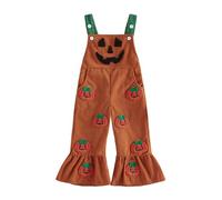 Caziffer Toddler Baby Halloween Overall Halloween Pumpkin Outfit Flare Suspender Pants Festive Jumpsuits Kids Halloween One-Piece Costume Dungaree