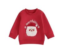 Caziffer Toddler Girls Boys Christmas Jumper Sweatshirts Letter Santa Claus Embroidery Crew Neck Long Sleeve Baby Pullovers Fall Clothes Tops (Red Santa, 0-6 Months)