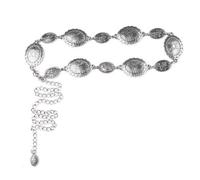 Caziffer Women Boho Wide Disc Concho Leather Belt Aesthetic Grunge Western Waist Belt Y2k Vintage Accessories (Chain Silver, One Size)