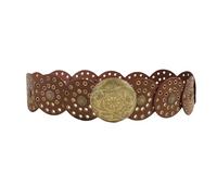 Caziffer Women Boho Wide Disc Concho Leather Belt Aesthetic Grunge Western Waist Belt Y2k Vintage Accessories (Boho Bronze Red Brown, One Size)