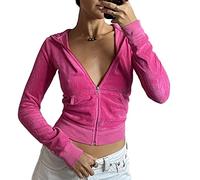 Caziffer Women Cropped Zip Up Hoodie Sweater Jacket 2023 Fall Casual Hooded Top Long Sleeve Ribbed Knit Sweatshirts (H Velvet Pink, M)