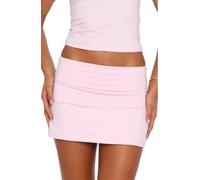 Caziffer Women Fold Over Tight Skirts Sexy Low Waist Bodycon Pencil Mini Skirt Stretch Micro Skorts Party Club Night Short Skirt (A Pink, S)