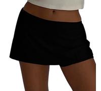 Caziffer Women Fold Over Tight Skirts Sexy Low Waist Bodycon Pencil Mini Skirt Stretch Micro Skorts Party Club Night Short Skirt (Pocketed Black, S)