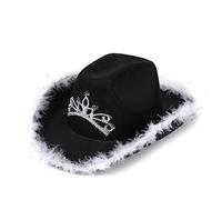 Caziffer Women´s Cowboy Hat with Feather,Felt Cowgirl Hat for Fancy Dress-up,Western Party,Role Play, Halloween Costume Accessory (Crown-Feather Black, One Size)