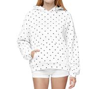 Caziffer Women Y2k Polka Dot Hoodie Oversized Long Sleeve Pullover Sweatshirt Basic Trendy Autumn Winter Hoodies with Pocket (White, L)