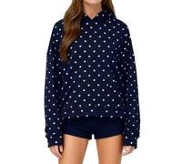 Caziffer Women Y2k Polka Dot Hoodie Oversized Long Sleeve Pullover Sweatshirt Basic Trendy Autumn Winter Hoodies with Pocket (Navy Blue, M)
