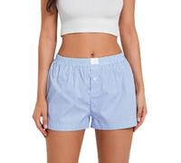 Caziffer Y2k Striped Boxer Shorts for Women Pinstripe Pajamas Shorts Wide Leg Pj Sleep Shorts Low Rise Lounge Shorts (Pinstripe Light Blue, XL)