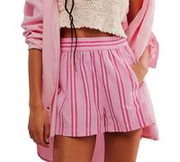 Caziffer Y2k Striped Boxer Shorts for Women Pinstripe Pajamas Shorts Wide Leg Pj Sleep Shorts Low Rise Lounge Shorts (Wide Pink, M)