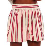 Caziffer Y2k Striped Boxer Shorts for Women Pinstripe Pajamas Shorts Wide Leg Pj Sleep Shorts Low Rise Lounge Shorts (Wide Ivory White Red, M)