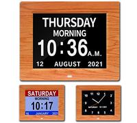 CAZOKASI 3 Displays 8inch Extra Large Impaired Vision Digital Calendar Clock with Non-Abbreviated Day & Month Alarm Clock Day Clock Photo Frame Auto Dimmable