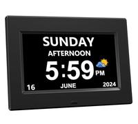 CAZOKASI Auto Dimmable Calendar Day Clock Digital Photo Frame HD Display 12 Alarms Extra Large Impaired Vision Digital Clock with Non-Abbreviated Day & Month Alarm Clock(Black / 7inch)
