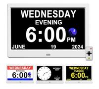 CAZOKASI Extra Large Impaired Vision Digital Alarm Clock with Day and Time for Elderly DST Calendar Clock No Battery Plug-in Power Outage Memory Auto Dimmable Clock (10.1 Inch White)
