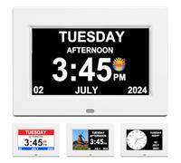 CAZOKASI （No Power adapter） Clock With Day And Date For Elderly Calendar Digital Alarm Options, Level 5 Auto Dimmable Display,Extra Large Impaired Vision