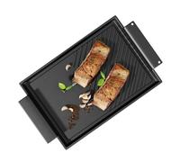Cazooo Cast Iron Griddle Pan, Non-Stick Double-Sided BBQ Griddle Grill Pan with Handles, Flat and Ridged Surfaces, Rectangular Grill for Gas Electric Induction Open Fire Oven, 37.7 x 20.9cm