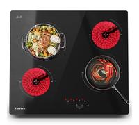 Cazooo Ceramic Hob, 60cm Built-in Electric Cooktop with Touch Control, 4 Cooking Zones Hot Plate, 6000W, 9 Power Levels, Safety Lock, Timer, Hard Wired, No Plug, Black