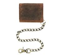 Cazoro Men's RFID Vintage Leather Trifold Chain Wallet, Antique Brown