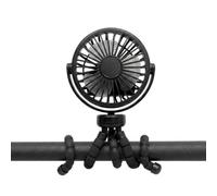 Cazoro Portable Stroller Fan with Flexible Tripod, Rechargeable Clip-On Baby Fan, 3 Speeds, 360° Rotation & Night Light for Stroller, Crib, Car Seat, Travel - Black