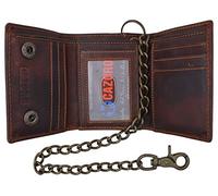 CAZORO RFID Blocking Men's Tri-fold Vintage Leather Biker Chain Wallet With Snap Closure