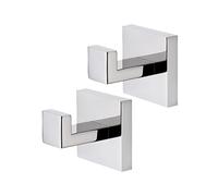 Cazoro Square Towel Hook, 2 Pack Stainless Steel Towel Hooks for Bathrooms, Wall Mounted Door Hook for Robe, Coat, Clothes - Polished Chrome Finish