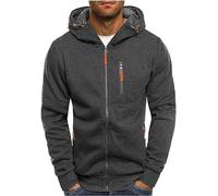 CAZOY Men Sport Coat Zip Hoodie Mens Long Sleeve Full Zipper Up Hooded Sweatshirt Pullover Jacket Sweater Jumper with Pocket for Running Workout Fitness Dark Grey UK Size 12