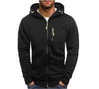 CAZOY Men Sport Coat Zip Hoodie Mens Long Sleeve Full Zipper Up Hooded Sweatshirt Pullover Jacket Sweater Jumper with Pocket for Running Workout Fitness Black UK Size 12