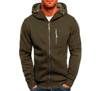 CAZOY Men Sport Coat Zip Hoodie Mens Long Sleeve Full Zipper Up Hooded Sweatshirt Pullover Jacket Sweater Jumper with Pocket for Running Workout Fitness Army Green UK Size 18