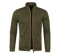 CAZOY Mens Lightweight Full Zipper Coat Jacket Open Front Stand Collar Cardigan Sweater Jumper with Pockets Men Long Sleeve Zip Up Sweatshirt Pullover Tops for Gym Fitness Army Green UK Size 12