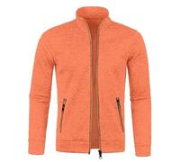 CAZOY Mens Lightweight Full Zipper Coat Jacket Open Front Stand Collar Cardigan Sweater Jumper with Pockets Men Long Sleeve Zip Up Sweatshirt Pullover Tops for Gym Fitness Orange UK Size 10