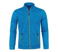 CAZOY Mens Lightweight Full Zipper Coat Jacket Open Front Stand Collar Cardigan Sweater Jumper with Pockets Men Long Sleeve Zip Up Sweatshirt Pullover Tops for Gym Fitness Blue UK Size 10
