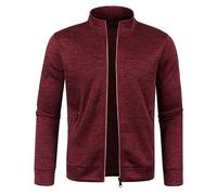 CAZOY Mens Lightweight Full Zipper Coat Jacket Open Front Stand Collar Cardigan Sweater Jumper with Pockets Men Long Sleeve Zip Up Sweatshirt Pullover Tops for Gym Fitness Wine Red UK Size 10