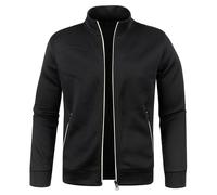 CAZOY Mens Lightweight Full Zipper Coat Jacket Open Front Stand Collar Cardigan Sweater Jumper with Pockets Men Long Sleeve Zip Up Sweatshirt Pullover Tops for Gym Fitness Black UK Size 8