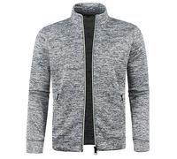 CAZOY Mens Lightweight Full Zipper Coat Jacket Open Front Stand Collar Cardigan Sweater Jumper with Pockets Men Long Sleeve Zip Up Sweatshirt Pullover Tops for Gym Fitness Light Grey UK Size 12