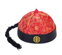 Cazqgoy Chinese Imperial Hat, Chinese Antique Prince Hat, Mandarin Hat with Braid, Chinese Oriental Hat, Chinese Emperor Hat (Red and Black)