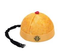 Cazqgoy Chinese Imperial Hat, Chinese Antique Prince Hat, Mandarin Hat with Braid, Chinese Oriental Hat, Chinese Emperor Hat (Yellow)