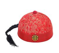 Cazqgoy Chinese Imperial Hat, Chinese Antique Prince Hat, Mandarin Hat with Braid, Chinese Oriental Hat, Chinese Emperor Hat (Red)