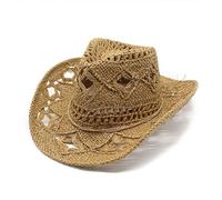 Cazqgoy Cowboy Hat Straw Hat Women Men Western Cowboy Hat Cowgirl Hats Panama Hat Western Hat Summer Hat, khaki, L