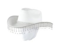 Cazqgoy Rhinestone Cowboy Hat Rhinestone Fringe Bride Cowgirl Hat Glitter Cowboy Hat (White)