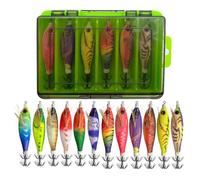 CAZSTYK 12pack Double Side Fishing Baits Artificial Glowing Cuttlefishes Hook Sea Lures Wood Shrimp for Angling Glowing Wooden Shrimp Fishing