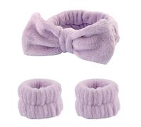 CAZSTYK 1set Elastic Women Shower Hairband & Wristband Bowknot Plush Face Wash Hairband Home Makeup Headband Wristband