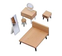 CAZSTYK 5Pcs / pack Detailed Miniature Doll House Furnishings Childrens Role Playing Set with Bedside Shelf and Cosmetics Table Miniature Doll Room Furniture