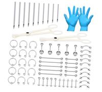 CAZSTYK 64Pcs Professional Grade Stainless Steel Body Piercing Jewelry Collection Professional Piercing Tools for Multiple Nose Rings Eyebrow Rings Set
