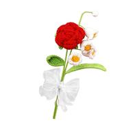 CAZSTYK Artistic Handcrafted Crocheted Flower Set Ideal for Home Decoration Wedding or Party Accent Wool Floral Arrangement with Roses and Lilies of the Valley for Wedding Centerpieces