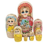 CAZSTYK Artistic Stacking Dolls Set 7-Tiers Wooden Handpainted Traditional Russian Matryoshka Doll Home Desktop Decoration Matryoshka Doll