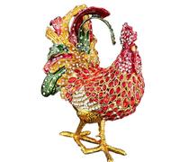CAZSTYK Beautifully Detailed Rooster Inspired Jewelry Box Lightweight Yet Strong Aluminum Earrings Rings Storage Case Feng Shui Chanticleer Knickknack Box