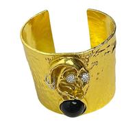 CAZSTYK Bold Vintage Face Motifs Open Bangle Wide Width Adjustable Wrist Jewelry Unique Sculptural Wrist Accessory Geometric Art Wide Cuff
