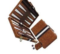 CAZSTYK Compact Travel Backgammon Game Set Including Leather Like Case and Comfortable Handle on the Go Gaming Beginner