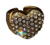 CAZSTYK Fashionable Metal Drops Rings Sparkling Diamonds Adjustable Vintage Finger Jewelry Waterproof Jewelry for Party Love Heart Stone
