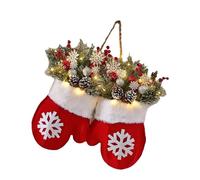 CAZSTYK Festives Christmas Mitten Artificial Pine Wreath With Warm Light Safe Front Door Decors For Window Wall Holiday Party Winter Themed Front Door Wreath Decors